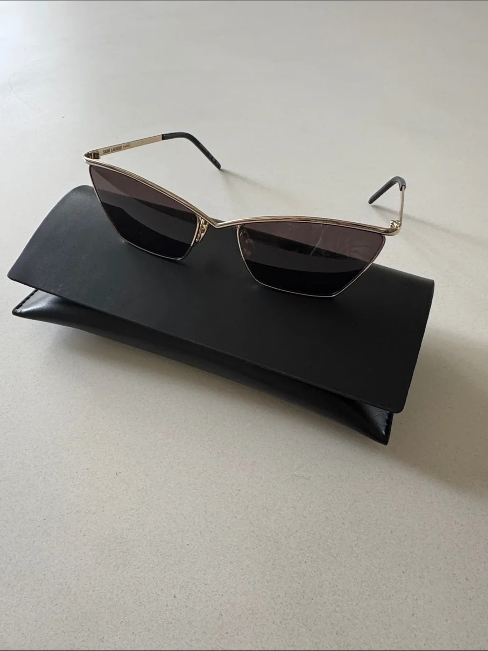 Yves Saint Laurent Gold Frame Black Lens Cat-Eye Sunglasses
